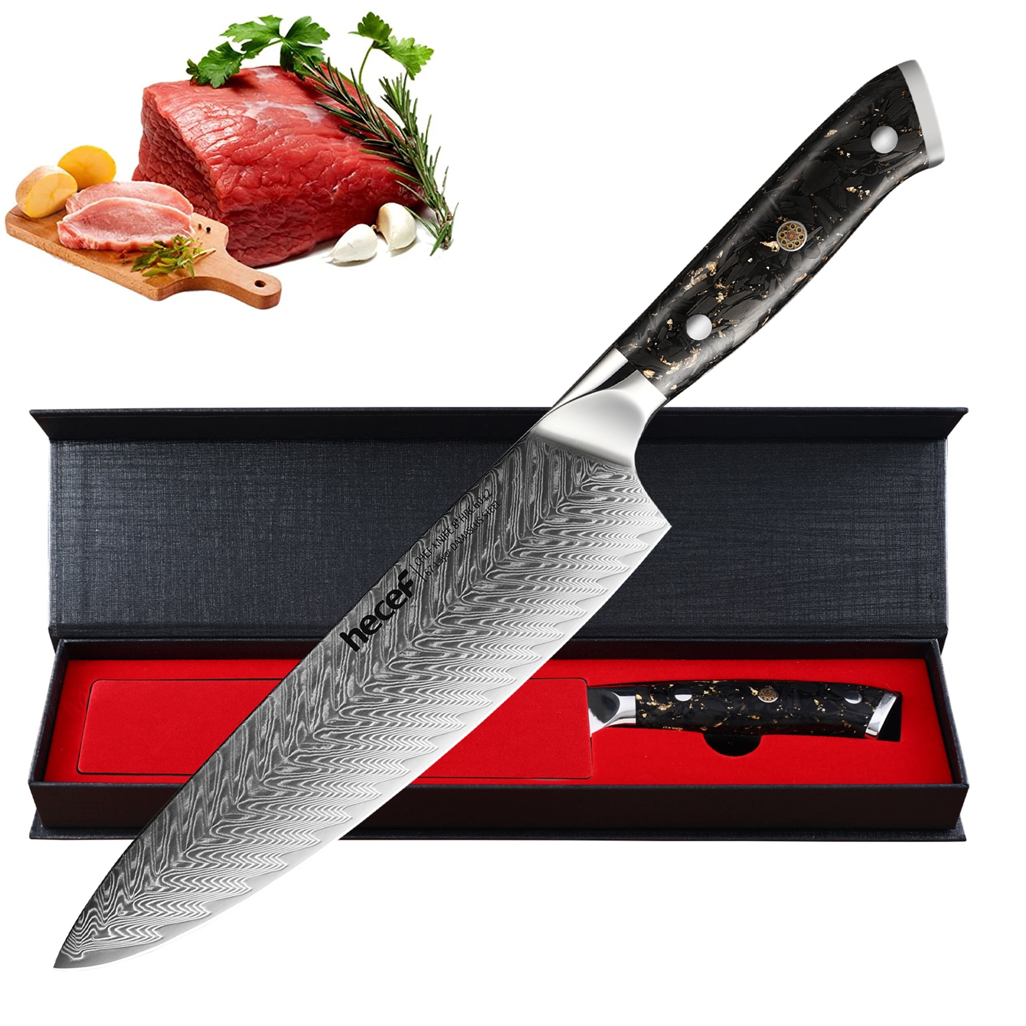 Hecef Chef Knife, inch Japanese Damascus Steel Professional Sharp Kitchen Knife, Anti-rusting Forged Carving Knife - Walmart.com