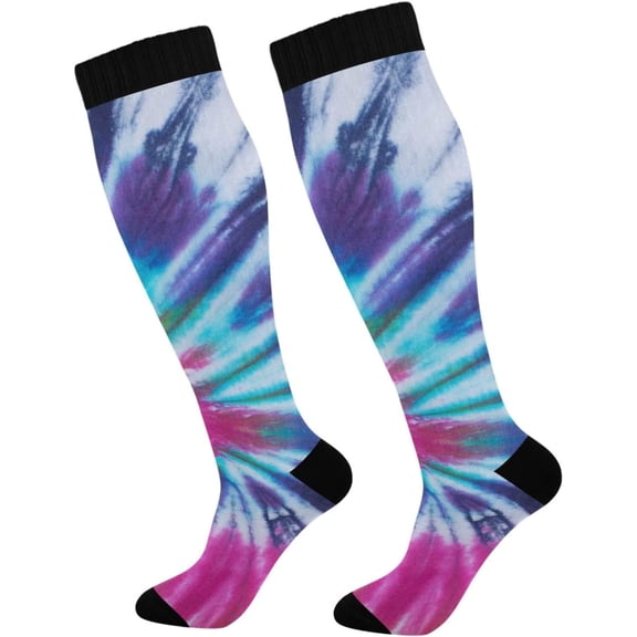 GZHJMY Tie Dye Compression Socks, Women Men Long Stocking (20-30mmHg), Travel Knee High Stockings for Athletic Sports,Running,Cycling,Nursing