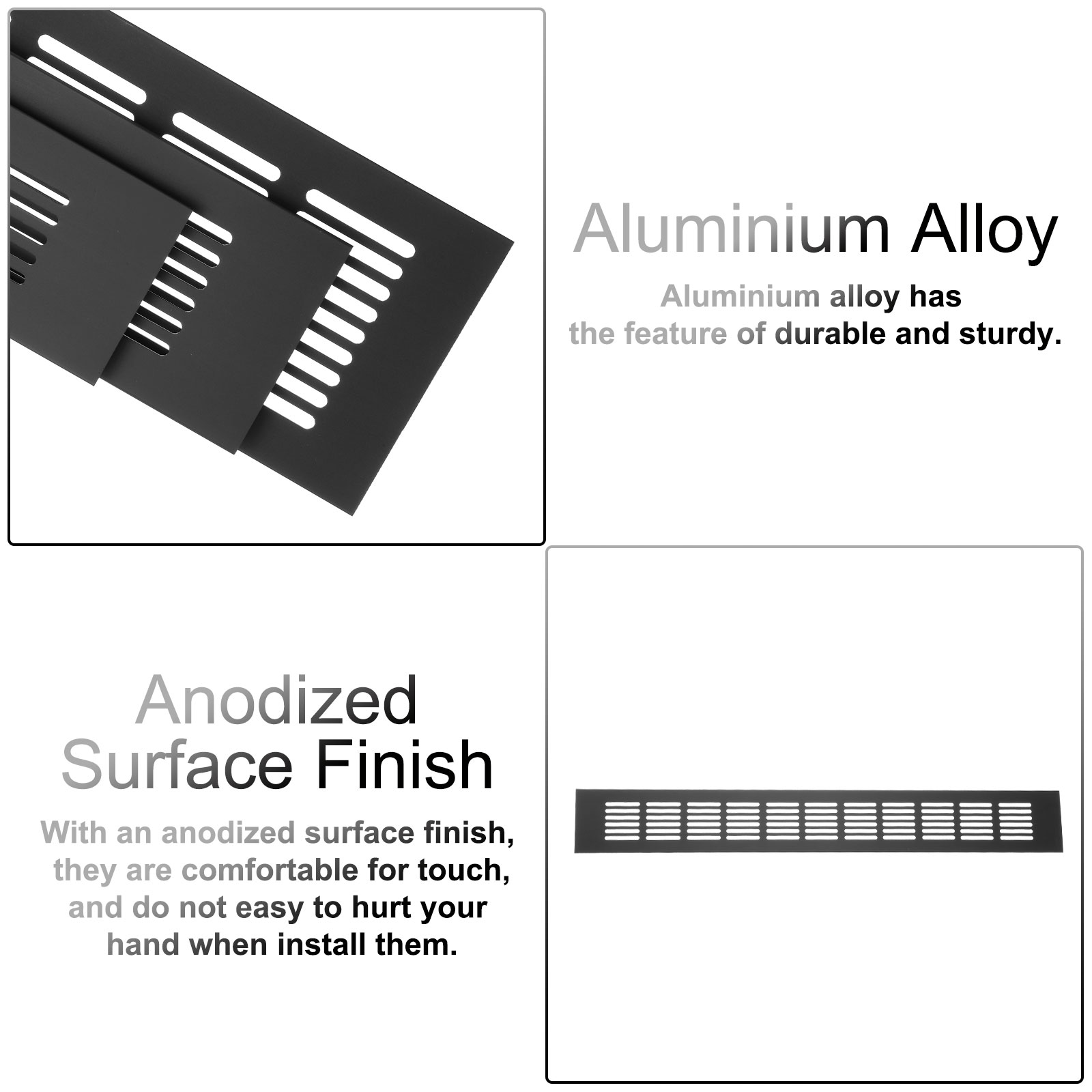 Uxcell 1 Set Rectangle Ventilation Grille, Aluminum 450x60mm Black