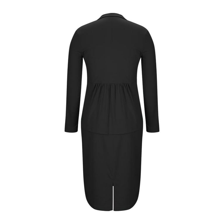 Mrat Long Dress for Women Women's Business Skirt Suit Set 2 Piece Office Outfits Lapel Blazer and Pencil Skirt Work Office Suits Maxi Dresses S-45