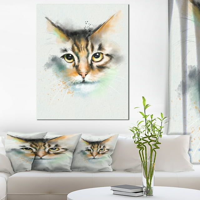 Croquis Aquarelle de Chat au Style Fort - Grande Œuvre d'Art sur Toile d'Animaux