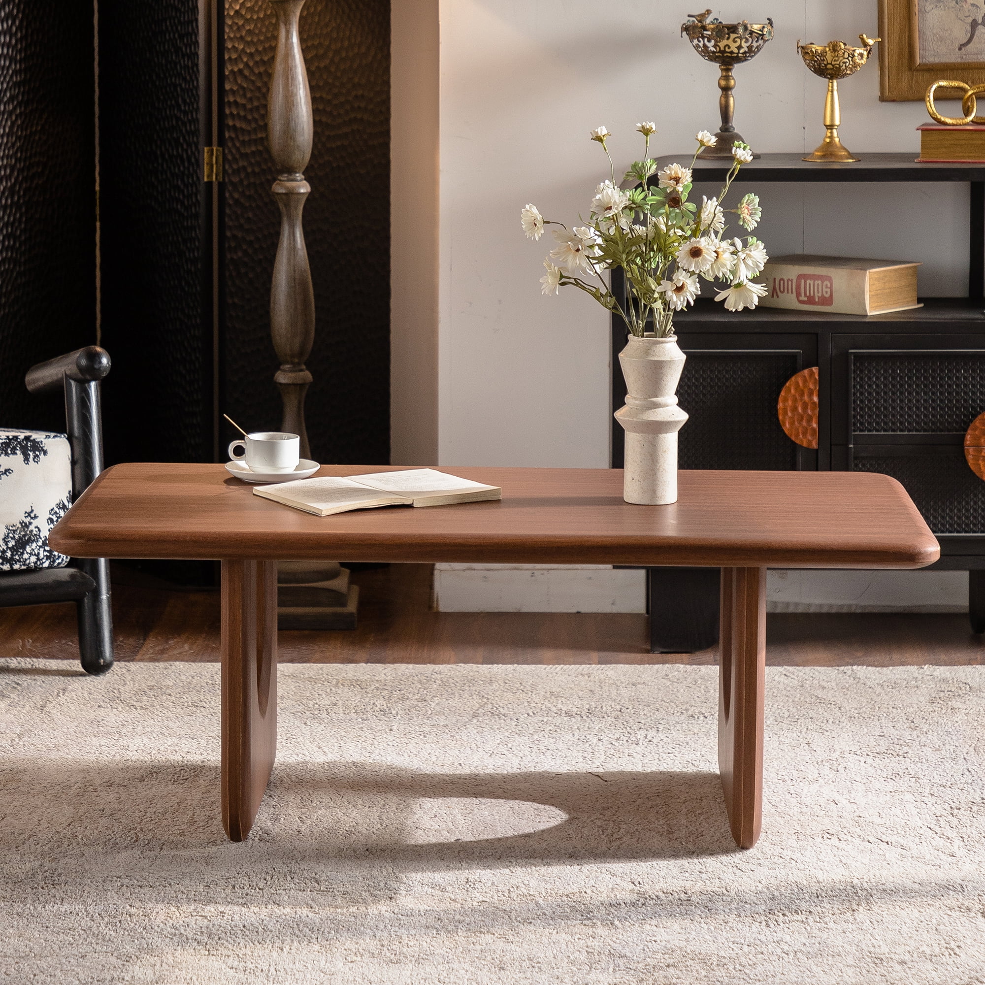 47.24-Inch Rectangular Wood Coffee Table with U-Shaped Legs, Modern Minimalist Center Table for Living Room, Walnut