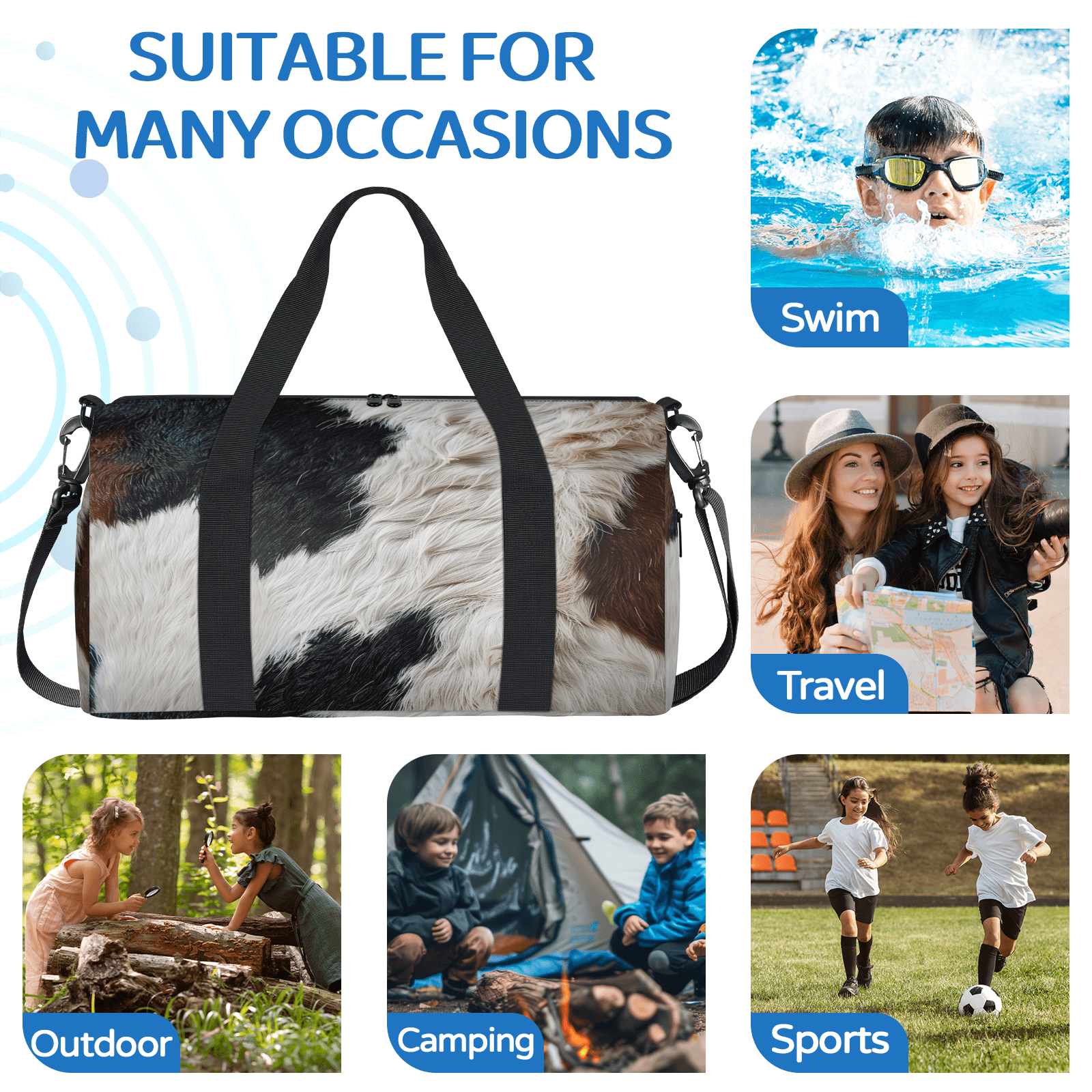 Herdesigns Western Cow Print Gym Bag for Women, Duffle Bag for Travel Sport, Lightweight Waterproof Carry on Weekender Overnight Dance Yoga Workout Bags