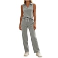 thumbnail image 2 of Mifsaly Women Track Suits 2 Piece Set Sleeveless V Neck Tops and Drawstring Straight Leg Pants with Pockets Soft Comfortable Casual Athletic Workout Matching Lounge Outfits Gray,XL, 2 of 8