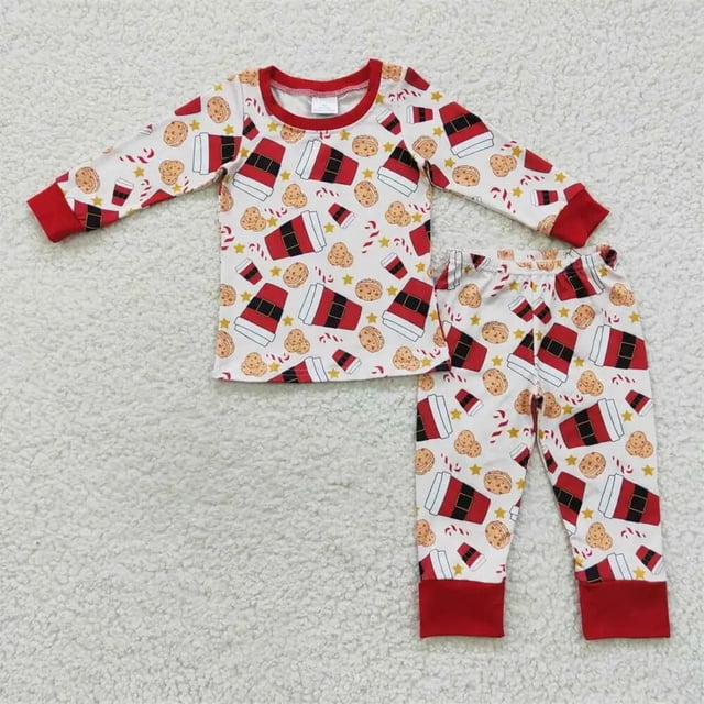 Ropa de dormir para bebé, Conjunto de camiseta de manga larga, pantalones, Papá Noel, ropa de noche, venta al por mayor