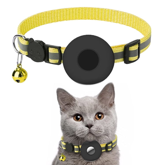 Goowood Reflective Cat Collar with Airtag Holder Breakaway Adjustable Kitten Collars with Bell 1 CM Width Strap Safety Outdoor Night for Active Cats