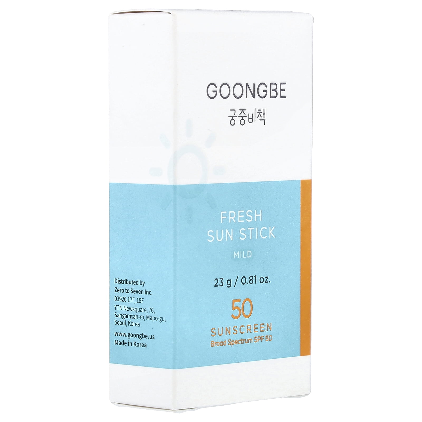 Goongbe Fresh Sun Stick Sunscreen, Mild, SPF 50, 0.81 oz (23 g)