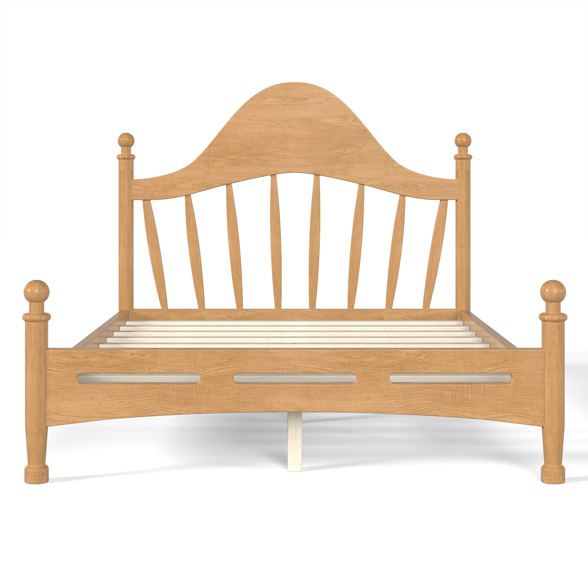Leumius Full Size Platform Bed with Chic Headboard, Solid Wood Bed Frame with Slatted Support, Low to Ground Design for Bedroom Natural