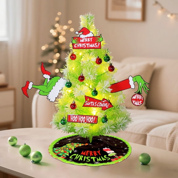 WETRBWEH 2 ft Christmas Tree, Artificial Christmas Tree with String Lights Ornaments, Mini Xmas Tabletop Tree for Indoor Christmas Decorations