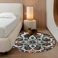 thumbnail image 3 of Brown Teal Boho Round Area Rug 4 FT, Non Slip Indoor Outdoor Rug, Ethnic Rustic Abstract Flowers Washable Soft Circular Carpet Non-Shedding Floor Mat for Coffee Table Nursery Foyer Balcony, 3 of 8