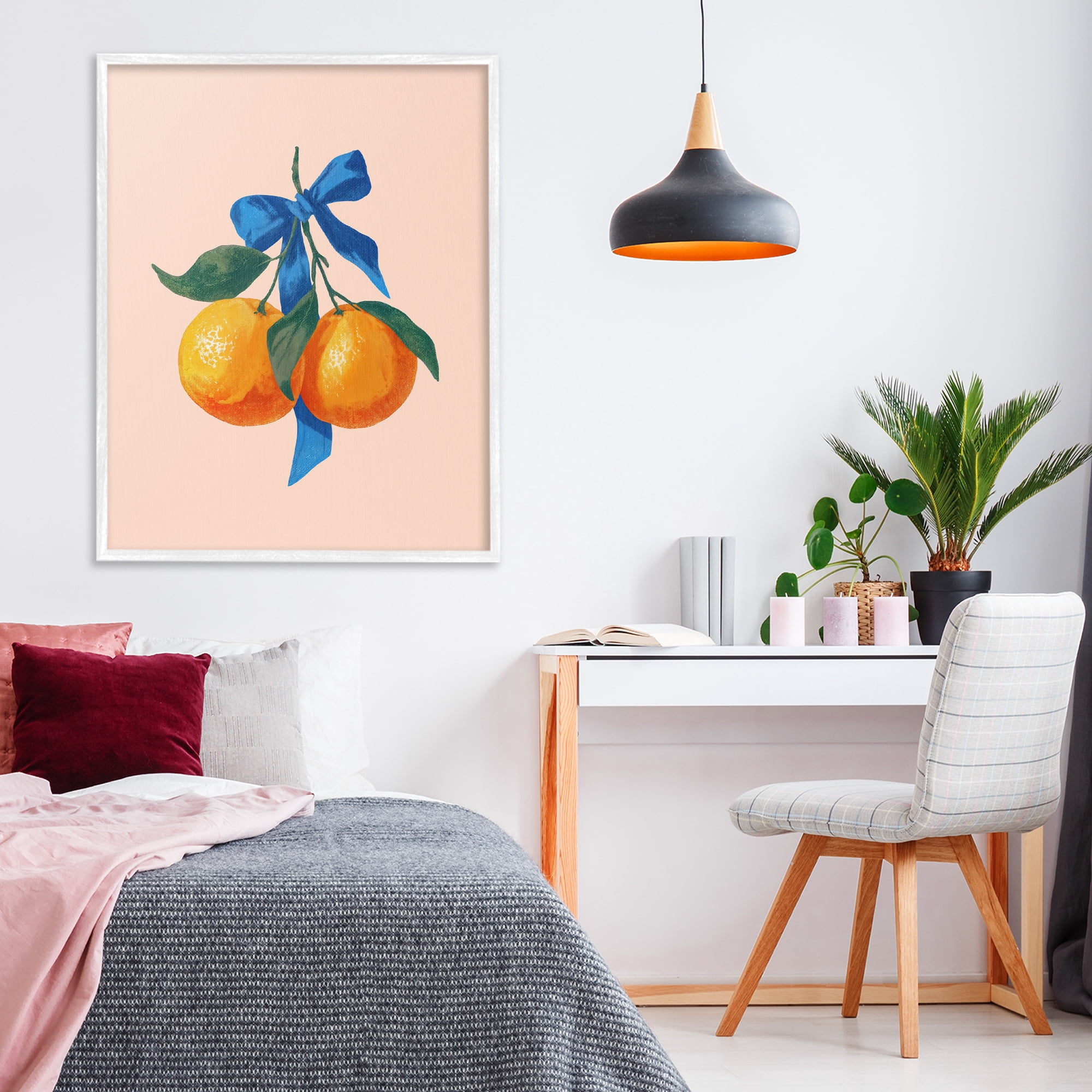 Stupell Industries Two Oranges with Blue Bow White Framed Giclee Art, design by Imagine It Images