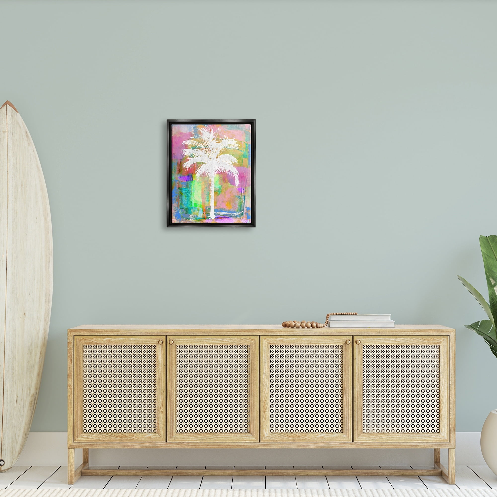 Stupell Industries Modern Palm Tree Silhouette Vivid Blocked Hues Painting Jet Black Floating Framed Canvas Print Wall Art, Design by Kristen Dew
