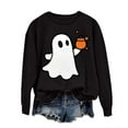 thumbnail image 2 of Jsaierl Womens Halloween Sweatshirts Spooky Pumpkin Ghost Graphic Sweatshirt Stretch Crewneck T-shirt Long Sleeve Tunic Pullover Tops Halloween Gifts, 2 of 5