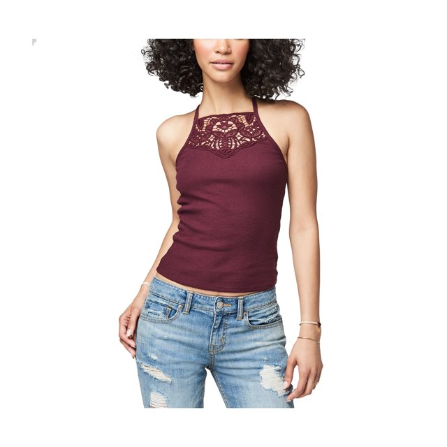 Aeropostale Camiseta sin mangas con cuello alto para mujer, Púrpura, XS Aeropostale Cami
