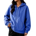 thumbnail image 2 of Casual Womens Zip Up Hoodie Long Sleeve Solid Color Full Zip Hooded Sweatshirt with Pockets Drawstring Hood Relaxed Fit Lightweight Cozy Fall Winter Outerwear, 2 of 8