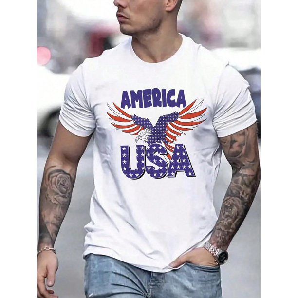 Men's Casual Eagle Letter Printed Short Sleeve T-Shirt