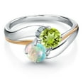 thumbnail image 2 of Gem Stone King 925 Sterling Silver and 10K Yellow Gold White Simulated Opal Green Peridot 2 Stone and Lab Grown Diamond Accent Ring for Women (1.08 Cttw, Gemstone October Birthstone, Size 9), 2 of 4