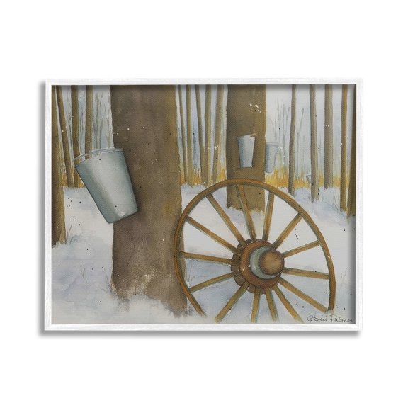 Stupell Industries Maple Sugaring Trees Landscape Painting White Framed Art Print Wall Art, 20 x 16