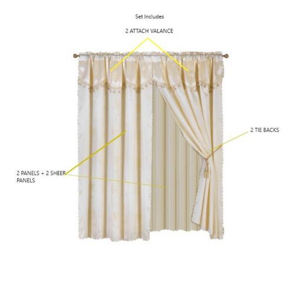 Complete luxury set 8 piece window curtain panels Nada Ivory 120 Inches ...