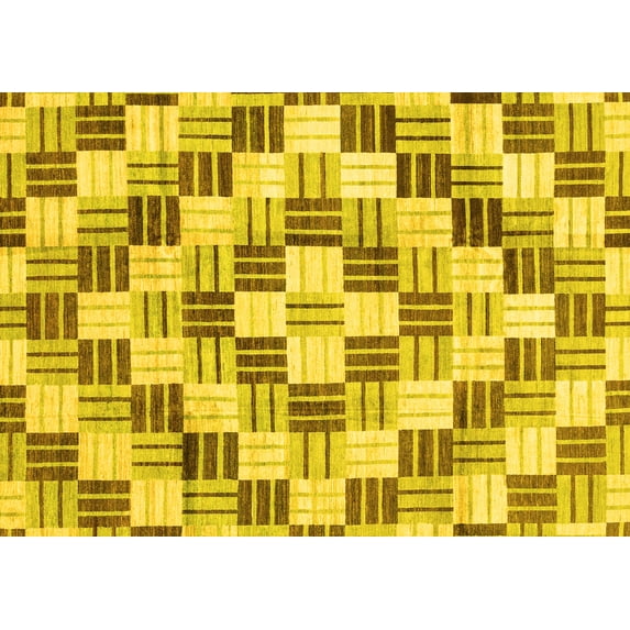 Ahgly Company Indoor Rectangle Checkered Yellow Modern Area Rugs, 8' x 10'