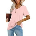 thumbnail image 3 of Summer Plus Size Tops for Womens 2025 Fashion Casual Blouses Solid Color T-Shirt Short Sleeved V-Neck Top, 3 of 7