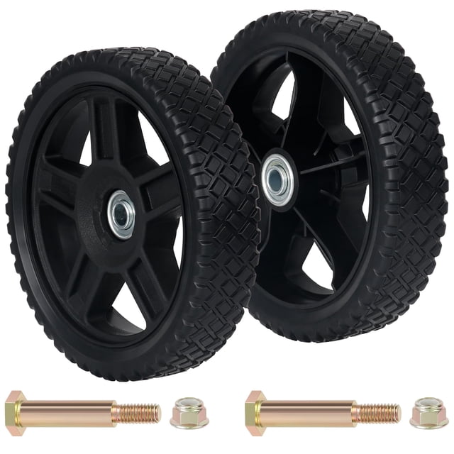 CheeMuii 8 Inch Lawn Mower Wheels 2 Pack 8" Push Lawn Mower Wheels with Bolts and Lock Nuts Kit Fit for Most Standard push Lawn Mo