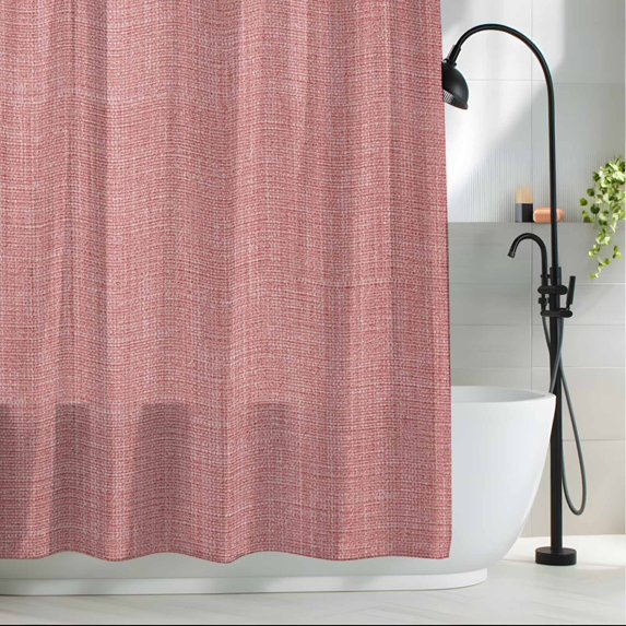 Vintage Peach Pink Shower Curtain Set, Waterproof Shower Curtains for Bathroom, Farmhouse Retro Solid Color Linen Texture Washable Fabric Cloth Bath Curtain for Bathtub with Hooks 60x72 Inches