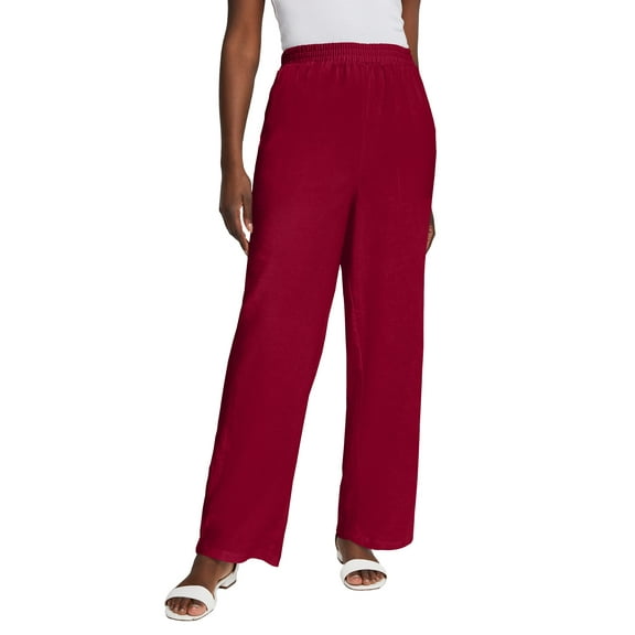 Jessica London Women's Plus Size Lightweight Linen-Blend Straight-Leg Pants