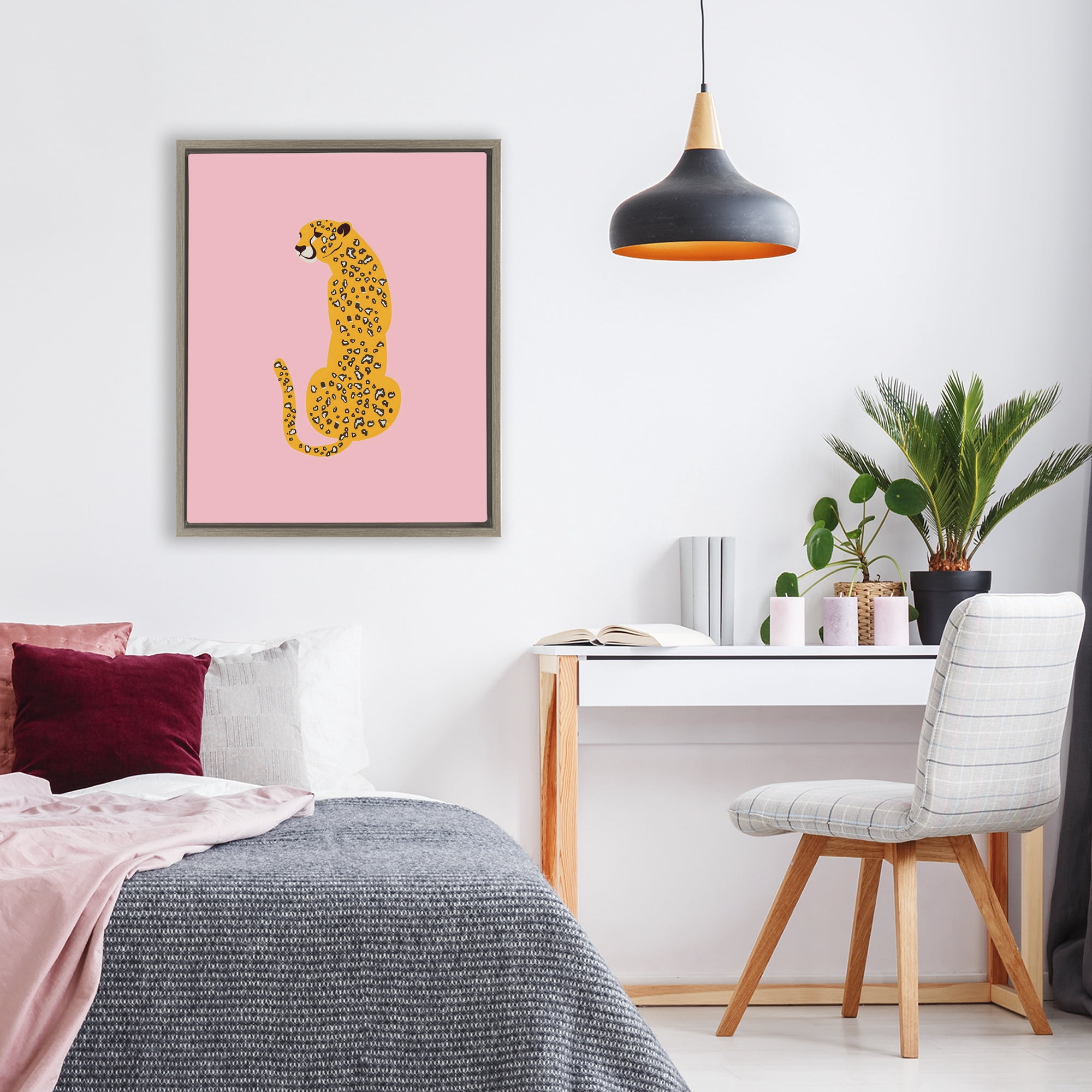 Stupell Industries Yellow Jaguar on Pink Brown Framed Floater Canvas Wall Art, design by Creative Studio