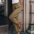 thumbnail image 4 of symoid Womens Casual Pants- Casual Solid Pants with Pocket Comfortable Tie Feet Full Length Pants Khaki L, 4 of 8