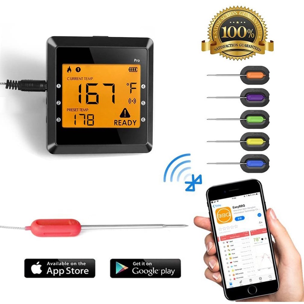 Meat Thermometer, Bluetooth Grilling Cooking Thermometer with 6 Probes