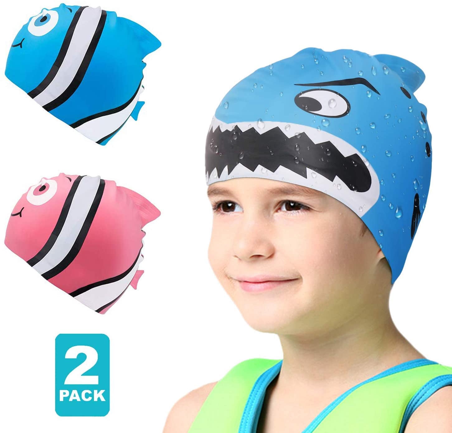 Swim Cap Kids2 Pack Silicone Fun Swim 