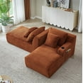 thumbnail image 4 of Miniyam Orange Compressible Double Chaise Lounge with Cupholders, Fluffy Modern Sleeper Loveseat for Living Room Bedroom, 4 of 11