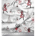 thumbnail image 1 of Soimoi Viscose Chiffon Fabric Dog,Women & Tree Christmas Printed Fabric 1 Yard 42 Inch Wide, 1 of 1