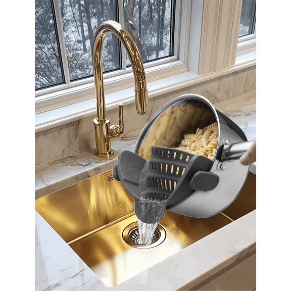 GW Easy Clip-On Pot Strainer Heat Resistant Adjustable Colander Silicone Pasta Drainer for Kitchen, Gray