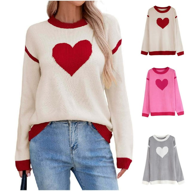 Yuyuzo Sweaters for Women Valentines Day Crewneck Long Sleeve Shirts Loose Casual Comfy Knit Pullover Tops