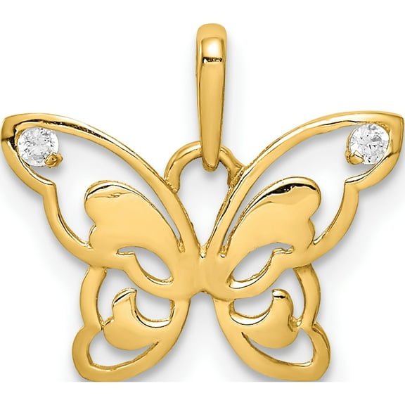 10K Yellow Gold Polished Cz Butterfly Pendant (Width 25.7) (Length 12.7) - Jbsp