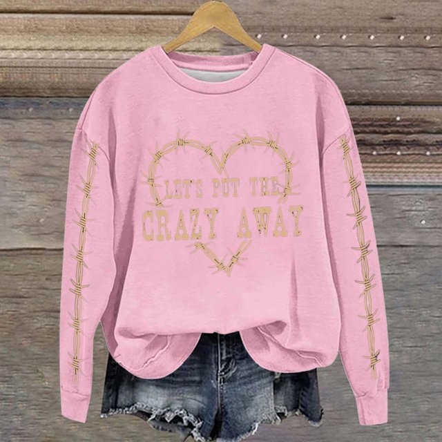 Meichang Sweatshirts pour Femmes Manches Longues Col Rond Vintage Pull Mode Imprimé Cœur Lettre Sweatshirts Coupe Ample