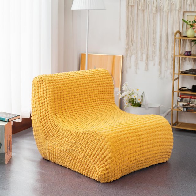 Single Seated Foam Sofa Armless Floor Sofa One Piece Density Foam Removable and Machine Washable Cover (Yellow)