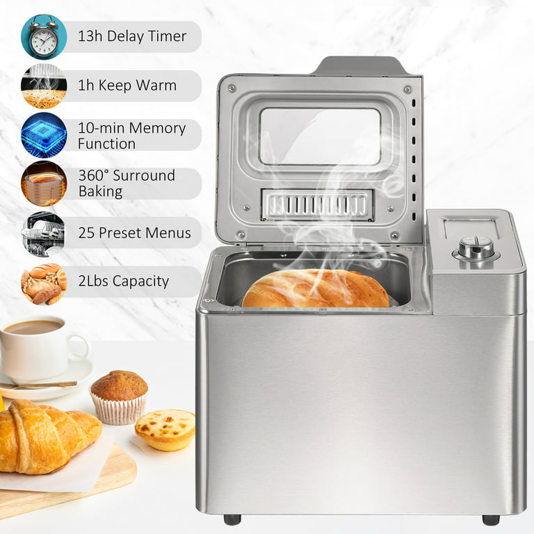 HOMCOM Bread Maker, Bread Machine with 25 Programmable Settings, Silver