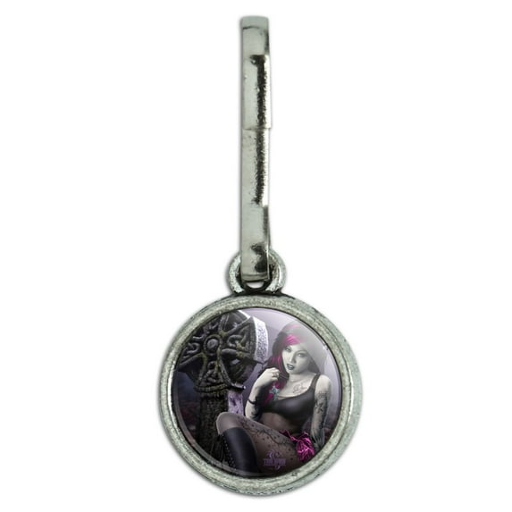 Goth Girl Dressed in Black Tattoos Antiqued Charm Clothes Purse Suitcase Backpack Zipper Pull Aid