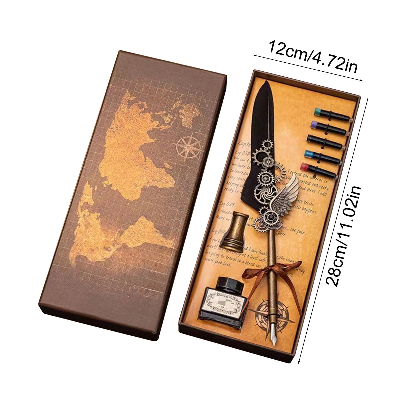 Xheghe Steampunk Quill Pen Set with Ink and Stand - Elegant Writing Kit for Journaling, Letter Writing, and Gifts for Adults