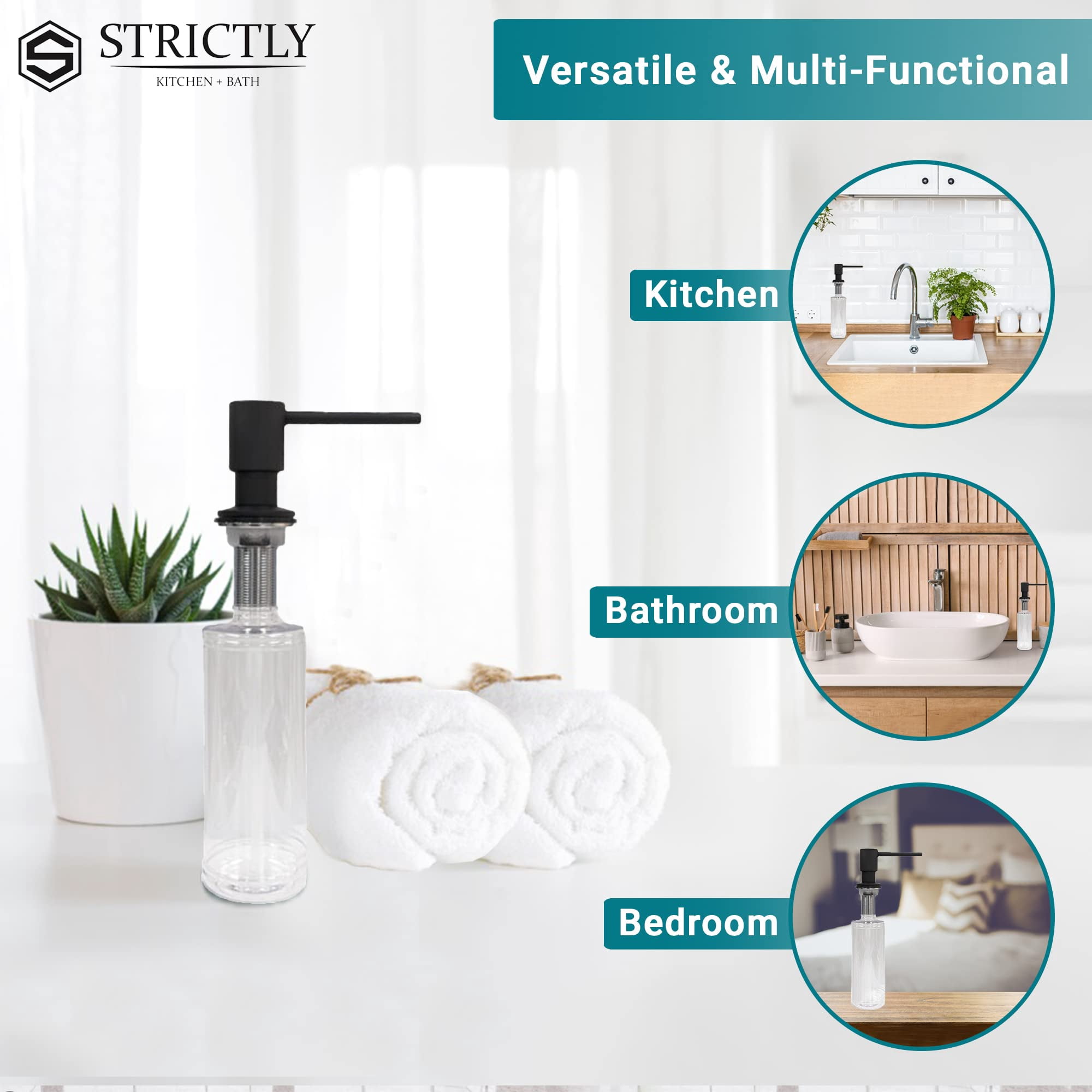 Strictly Sinks Contemporary Liquid Soap Dispenser Stainless Steel Refillable Dish Soap Dispenser