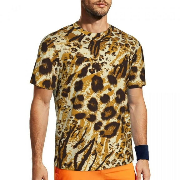 T Shirt For Men Gold Leopard Print Animal Pattern Trending Gym T-Shirts Short Sleeve Comfortable Tsh