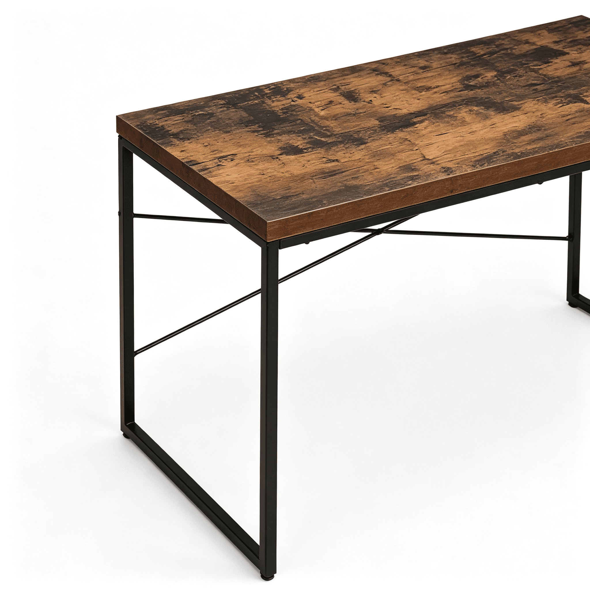 Astoutdoor Industrial Writing Desk, Weathered Oak Finish, Black Metal Frame