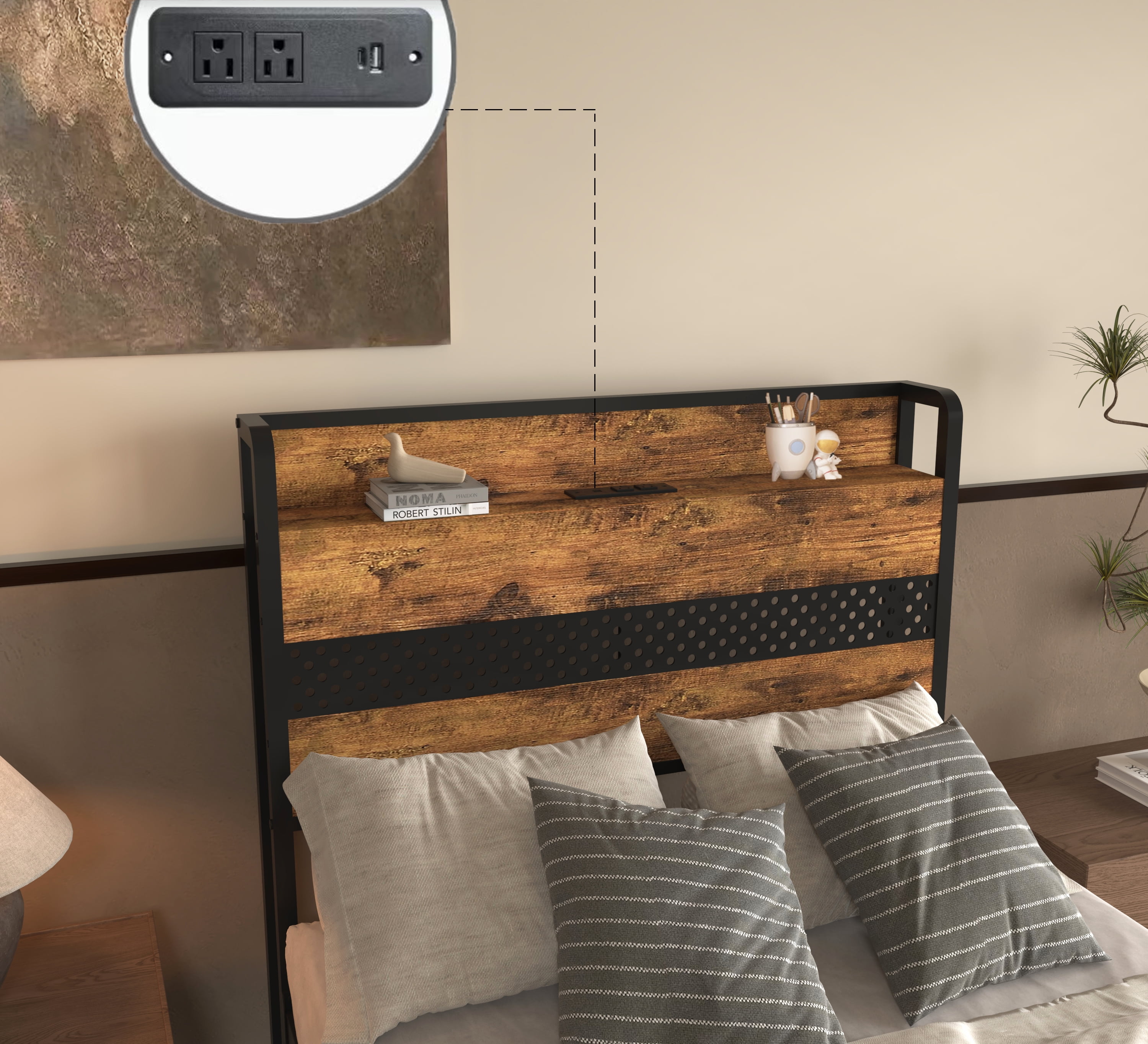 Yoneston Twin Size Kids RGB LED Platform Bed Frames with Storage Headboard, USB Charging Station and 4 Footboard Drawers for Teens Child, Brown