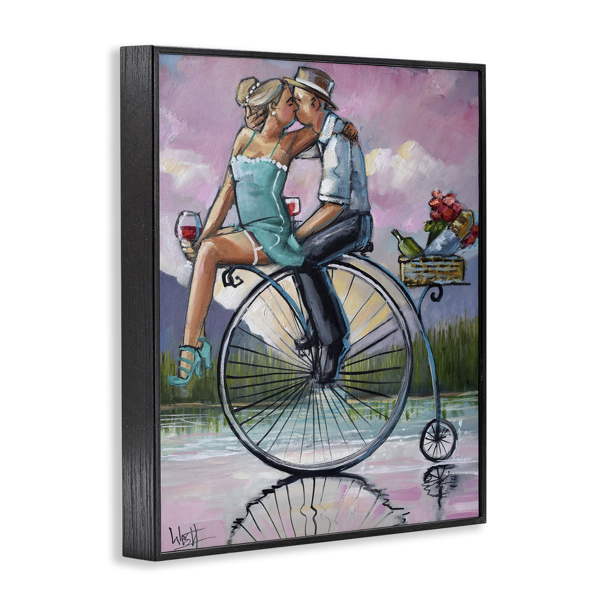 Stupell Industries Romantic Picnic on Bicycle Black Framed Giclee Art, design by Ronald West