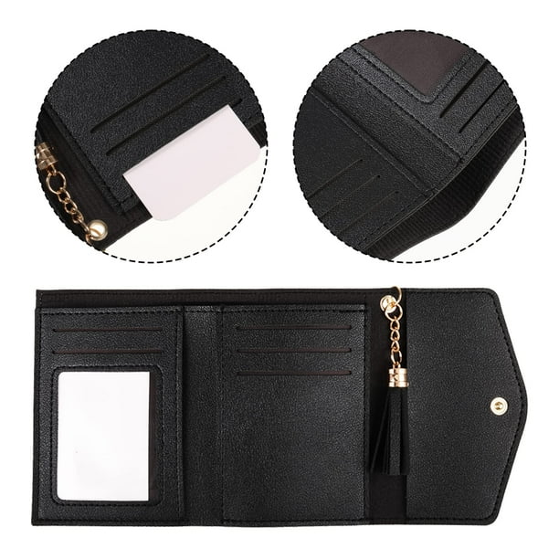 Minnieouse Cartera de mano compacta para mujer, costura fina, sin hilo suelto, borla, buena sensación de mano Carteras Negro