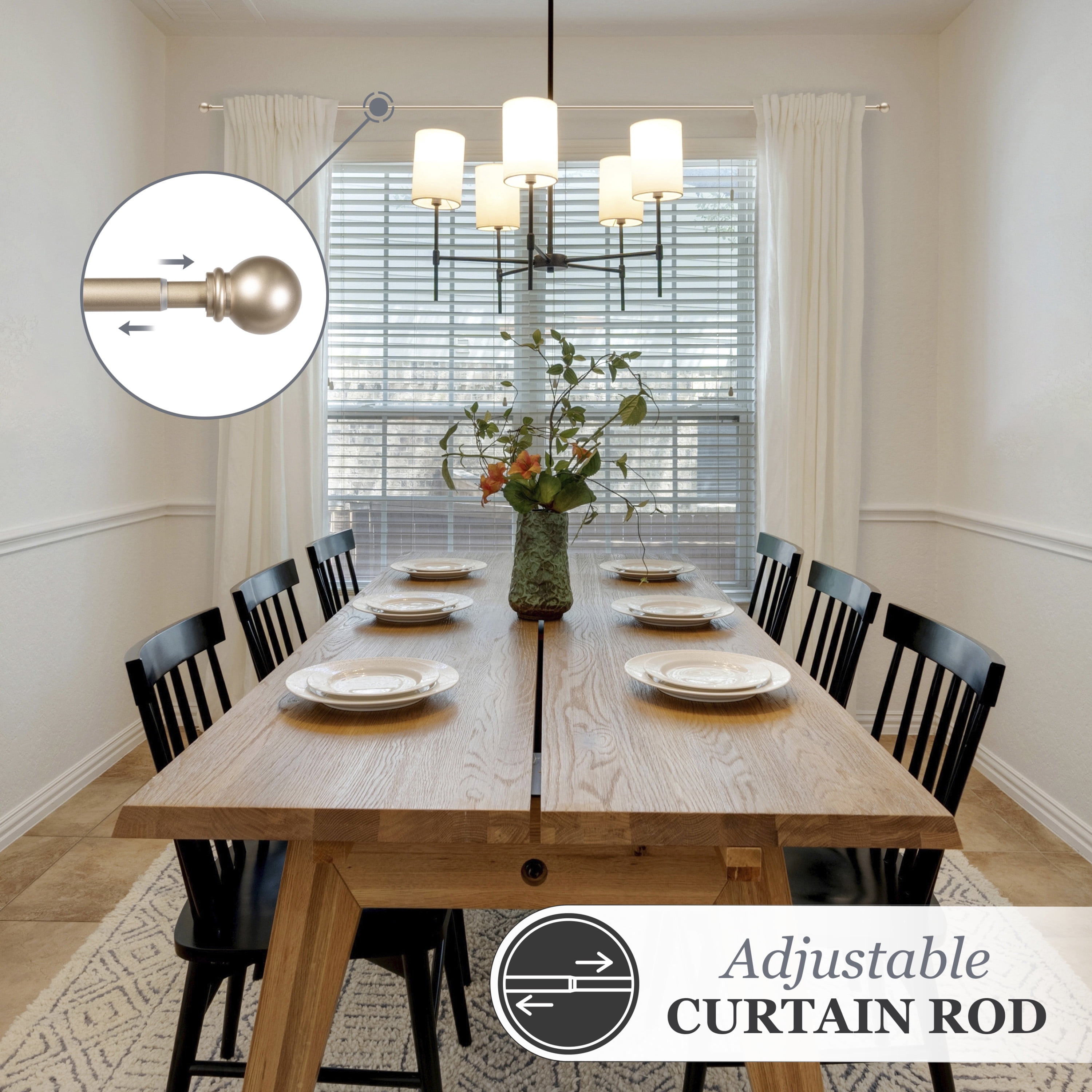 Kenney® Chelsea 5/8" Standard Decorative Window Curtain Rod, 48-86", Soft Brass