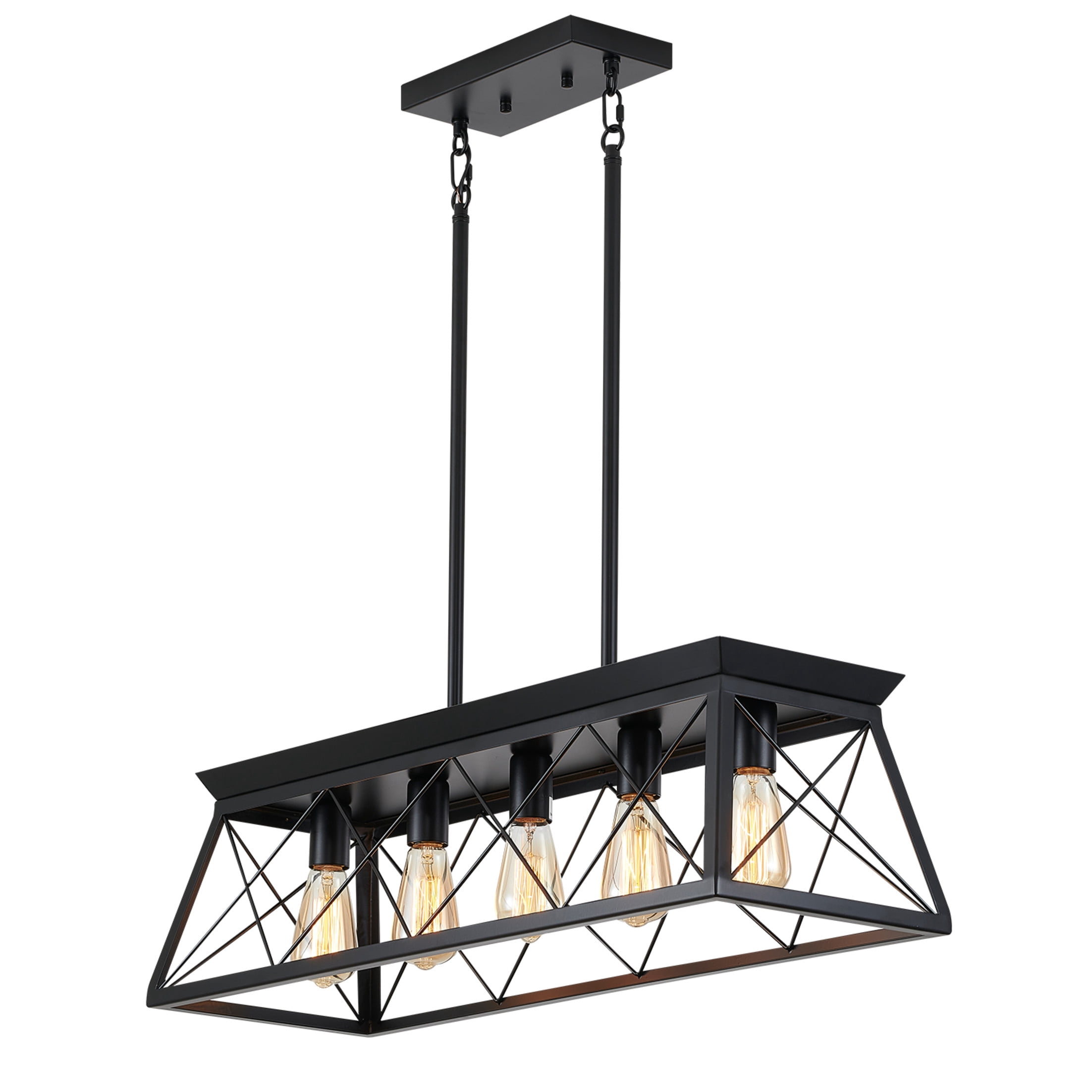 GDF Studio 5-Light E26 Farmhouse Chandelier, Rustic Kitchen Island Pendant Light with Adjustable Height, Black
